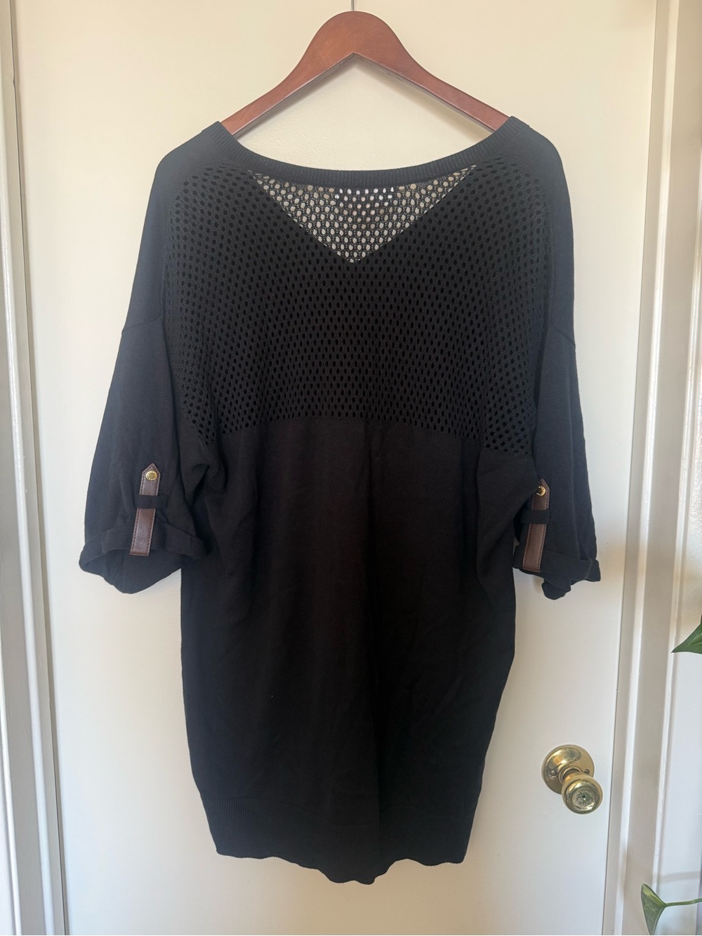 MICHAEL Michael Kors Black Mesh Tunic Sweater Top 1X Roll Tab Sleeves